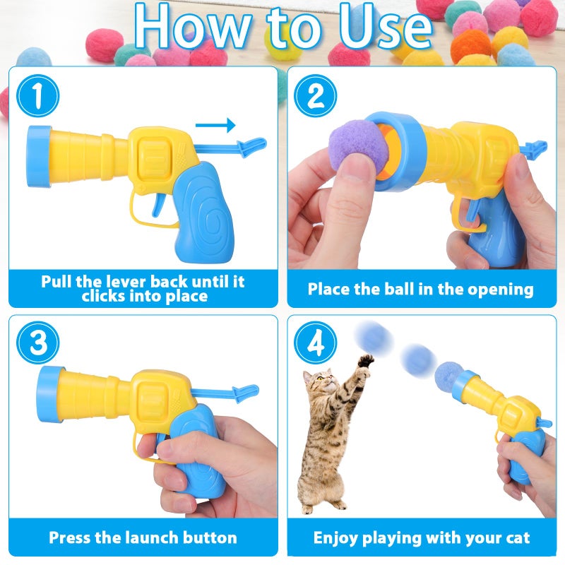Mity rain 102PCS Cat Ball Launchers & Pom Pom Balls Interactive Cat Toy Set â€“ Safe Soft Plush Kitten Toys for Indoor Cats, Fun Kitten Toys for Endless Active Play (Christmas) - Image 5