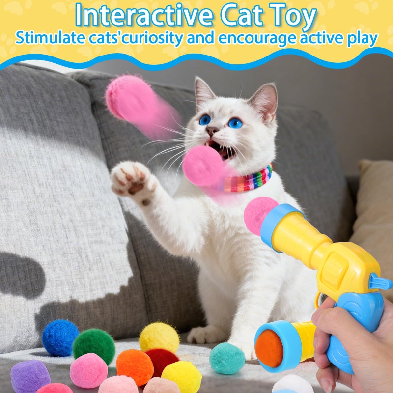 Mity rain 102PCS Cat Ball Launchers & Pom Pom Balls Interactive Cat Toy Set â€“ Safe Soft Plush Kitten Toys for Indoor Cats, Fun Kitten Toys for Endless Active Play (Christmas) - Image 2