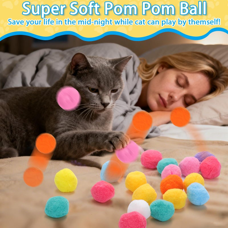 Mity rain 102PCS Cat Ball Launchers & Pom Pom Balls Interactive Cat Toy Set â€“ Safe Soft Plush Kitten Toys for Indoor Cats, Fun Kitten Toys for Endless Active Play (Christmas) - Image 3