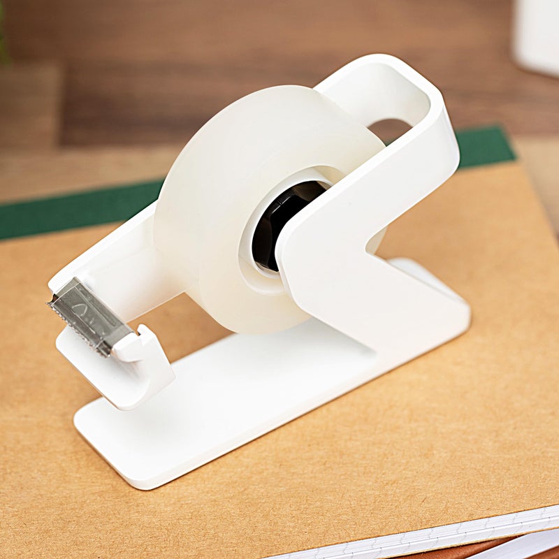 ELYPRO Modern Tape Dispenser for Office Desk - Elegant and Minimalist Design, Heavy Metal Made, Space-Saving, Perfect for Office & Home Use or as a Stylish Gift - Bonus Tape Roll Included (White) - Image 4