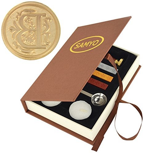 Samyo Wax Seal Stamp Kit Retro Creative Sealing Wax Stamp Maker Gift Box Set Brass Color Head with Vintage Classic Alphabet Initial Letter (S) - Image 1