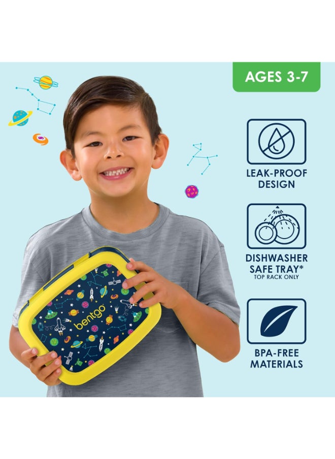 Kids Prints Leak Proof, 5 - Compartment Bento - Style Kids Lunch Box Ideal Portion Sizes For Ages 3 To 7 Bpa - Free, Dishwasher Safe , Food - Safe Materials (Space)