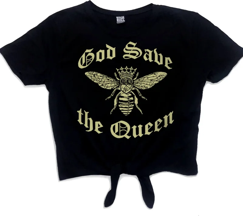 روك اند رول Queen Bee Black Short, Cut-Out Crop Top Women's T-Shirt