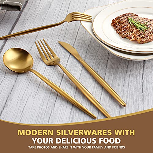Oliviola Matte Gold Silverware Set, Oliviola 20-Piece Stainless Steel Flatware Cutlery Set Service for 4, Satin Finish Kitchen Utensil Set, Dishwasher Safe - Image 5