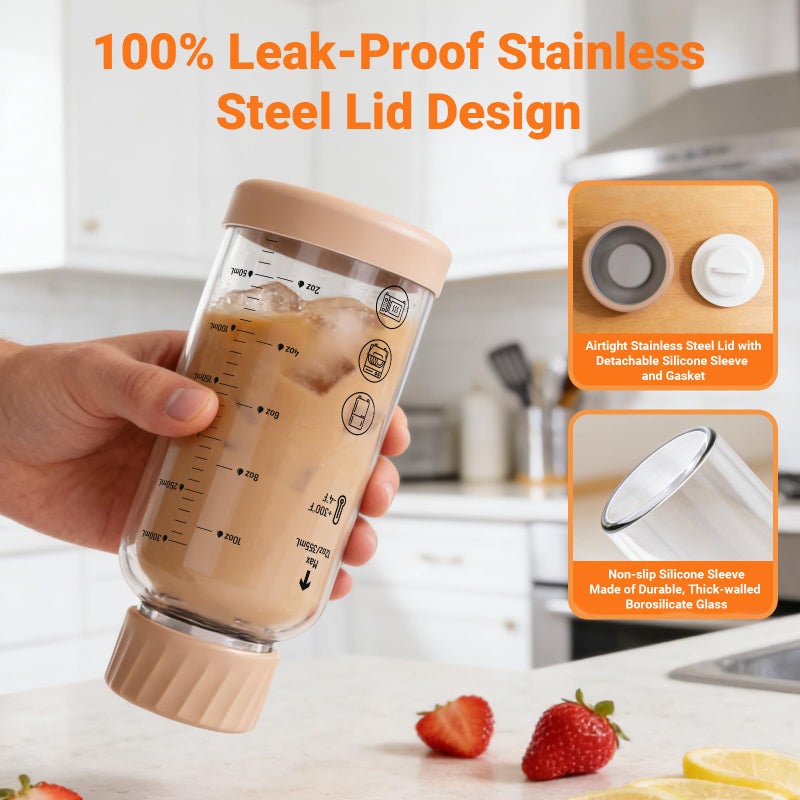 Luxfuel 12 oz Glass Juice Bottles with Lids, 4 Pack Borosilicate Glass Bottles with Stainless Steel Lid - Reusable, BPA-Free for Juicing, Smoothies, Infused Water & Protein Drinks, Leakproof, Clear - Image 2