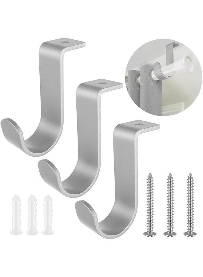 erorex 3 Pack Curtain Rod Brackets, Heavy Duty Ceiling Curtain Rod Holders for 1-1/4 Inch Rod, Drapery Rod Support for Living Room Bedroom (Silver)  - Image 1
