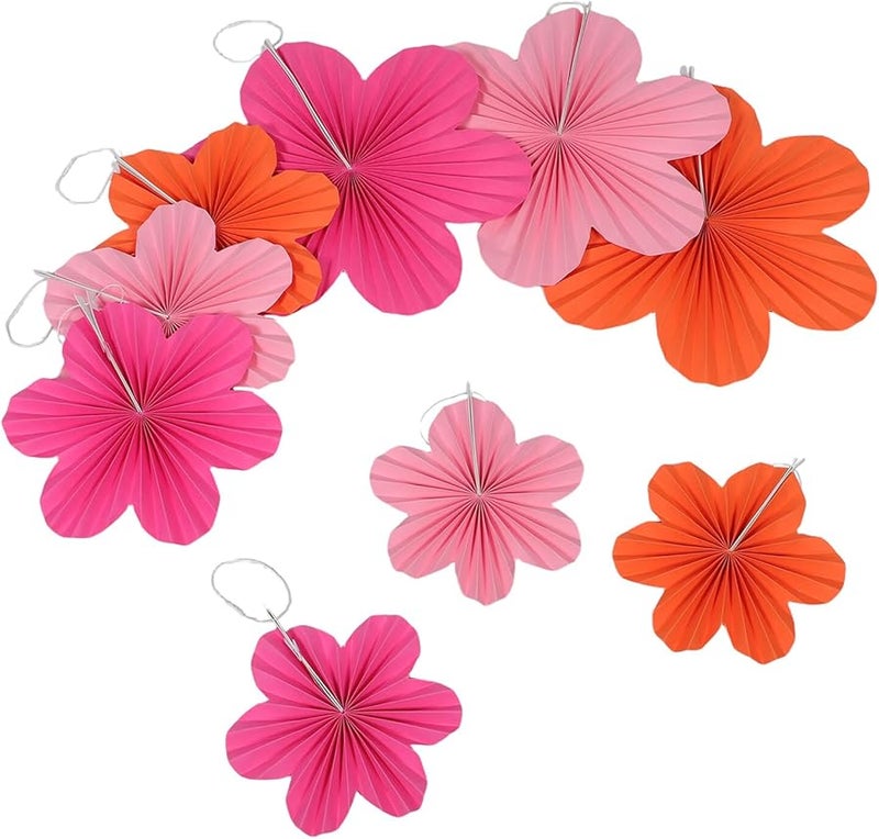 Pastel Paper Flower Fans Hanging Decorations 9pcs Lightweight Floral Backdrop for Birthday Wedding Party - Image 1