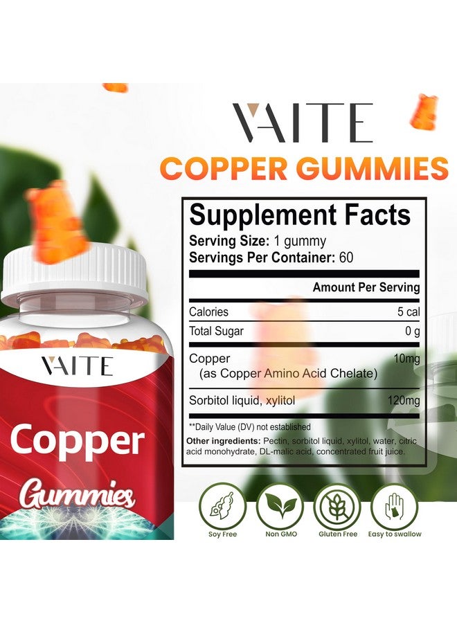 VAITE مكملات النحاس 10 ملغ حمض أميني - مكمل نحاس مخلب، معدن أساسي للطاقة، قوة العظام، دعم الخلايا ومضادات الأكسدة - للرجال والنساء، نباتي، غير معدل وراثيًا، 60 حبة جيلاتينية - Image 3