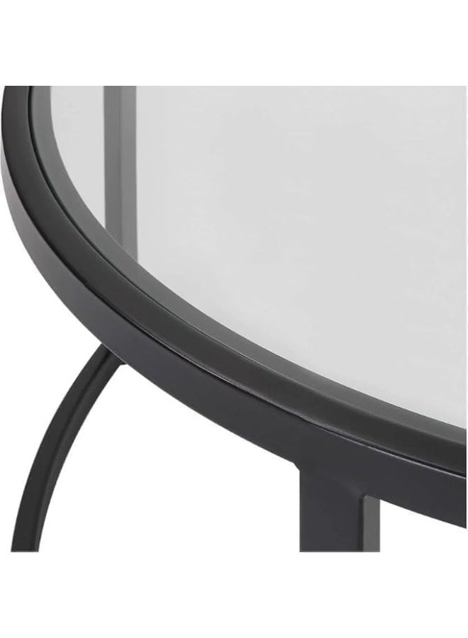YINZUO Top Clear Glass Round Nesting Coffee Table with Tempered Glass Tops – Modern Accent Tables with Black or Gold Metal Frames, Contemporary Side Table for Living Room, Office (Matt Black) - Image 4