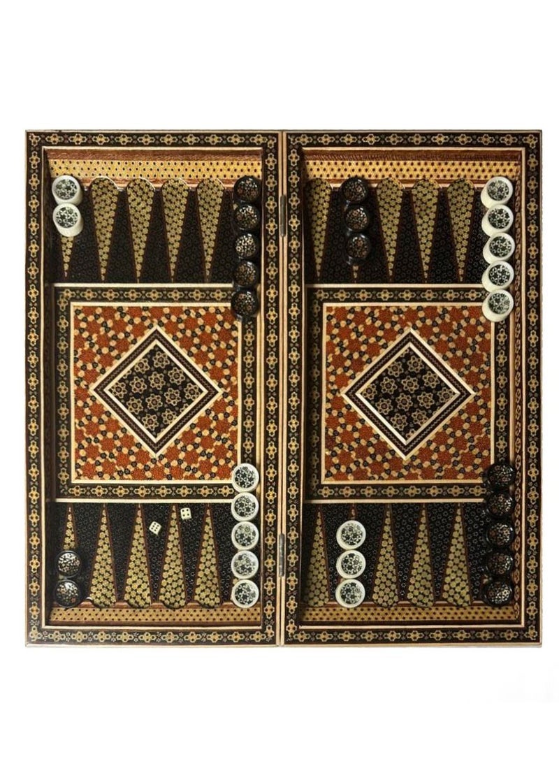 Handmade Persian Khatam Chess Set with Backgammon and Marble Stone Pieces – A Timeless Masterpiece 50x50cm