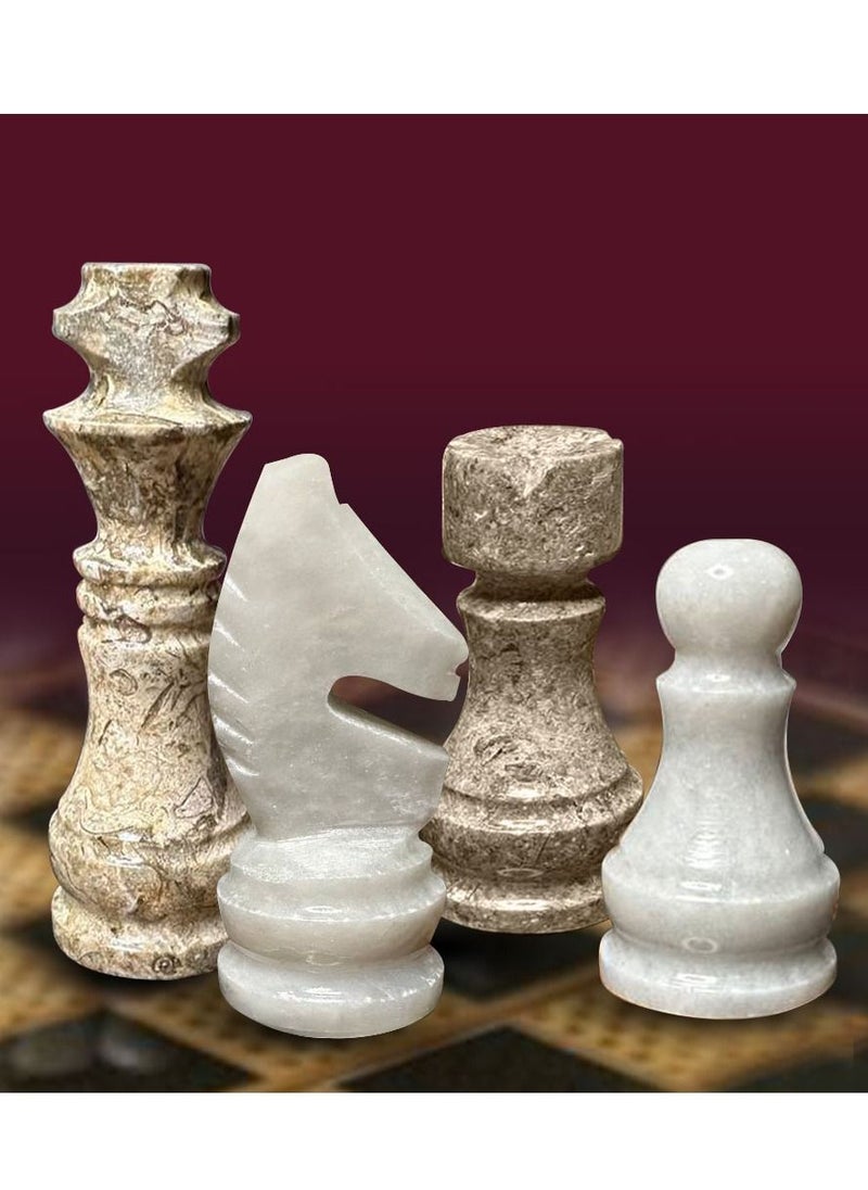 Handmade Persian Khatam Chess Set with Backgammon and Marble Stone Pieces – A Timeless Masterpiece 50x50cm