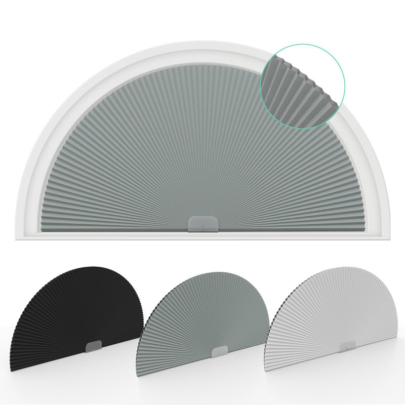 Changshade Arch Window Shades Blackout,Half Moon(Radius: 24") Blackout Pleated Window Shades, Half Circle No Drill Cellular Shades for Windows, Easy Cut and Install - Image 1