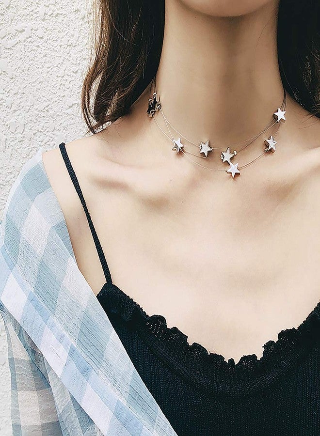 Suyi Dainty Multilayer Stars Choker Necklace Layering Bohemian Chain Clavicle Necklace for Women Sliver - Image 3