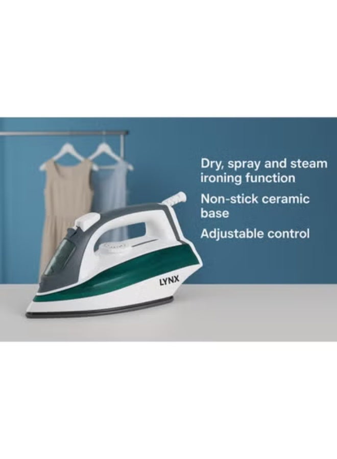 LYNX 1600W Steam Iron with Ceramic Non-Stick Soleplate | Dry, Spray & Steam Ironing | Adjustable Thermostat Control | Overheat Protection | Swivel Cord | Indicator Light | Model LY-IR-3022-C - Image 4