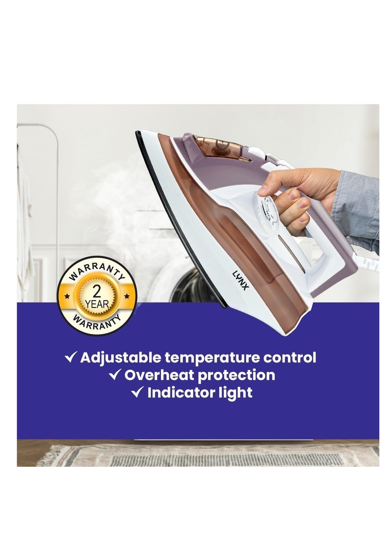 lynx LYNX Electric Steam Iron – 1600W, Non-Stick Ceramic Soleplate, Adjustable Heat Regulator, Dry, Spray & Steam Functions, Overheat Protection, Indicator Light, Ergonomic Design for Easy Use & Storage – LY-IR-3022-C  - Image 4
