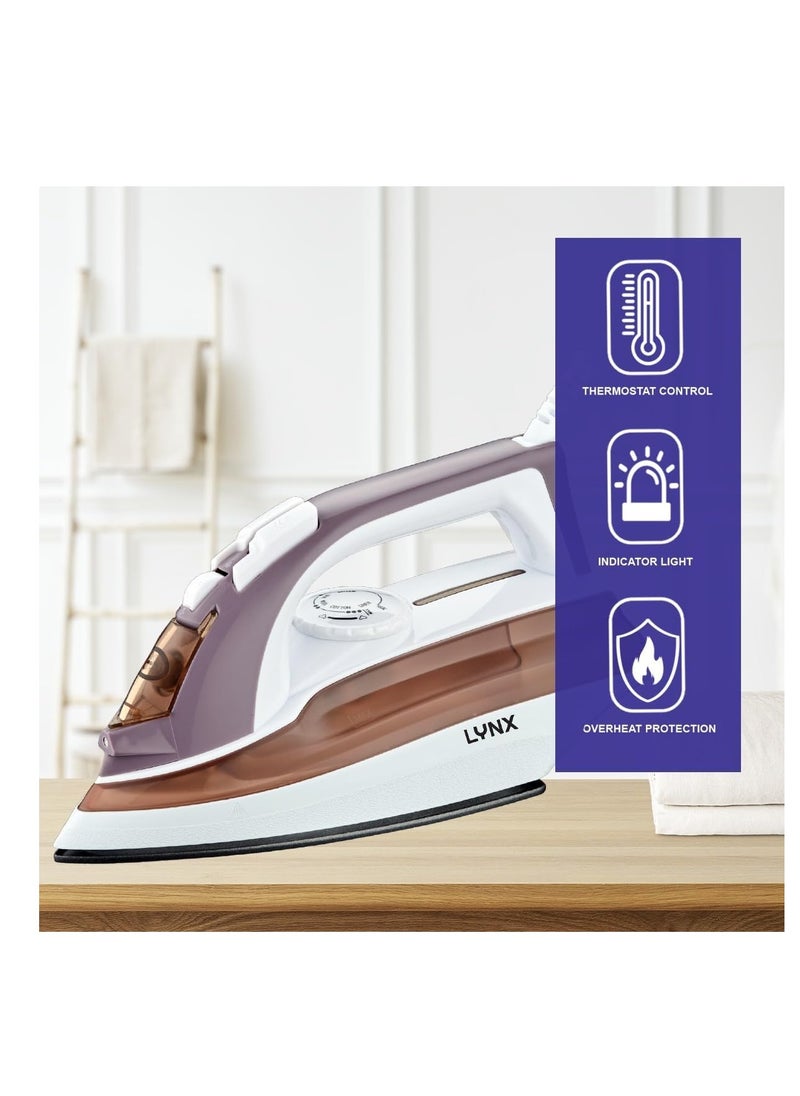 lynx LYNX Electric Steam Iron – 1600W, Non-Stick Ceramic Soleplate, Adjustable Heat Regulator, Dry, Spray & Steam Functions, Overheat Protection, Indicator Light, Ergonomic Design for Easy Use & Storage – LY-IR-3022-C  - Image 2