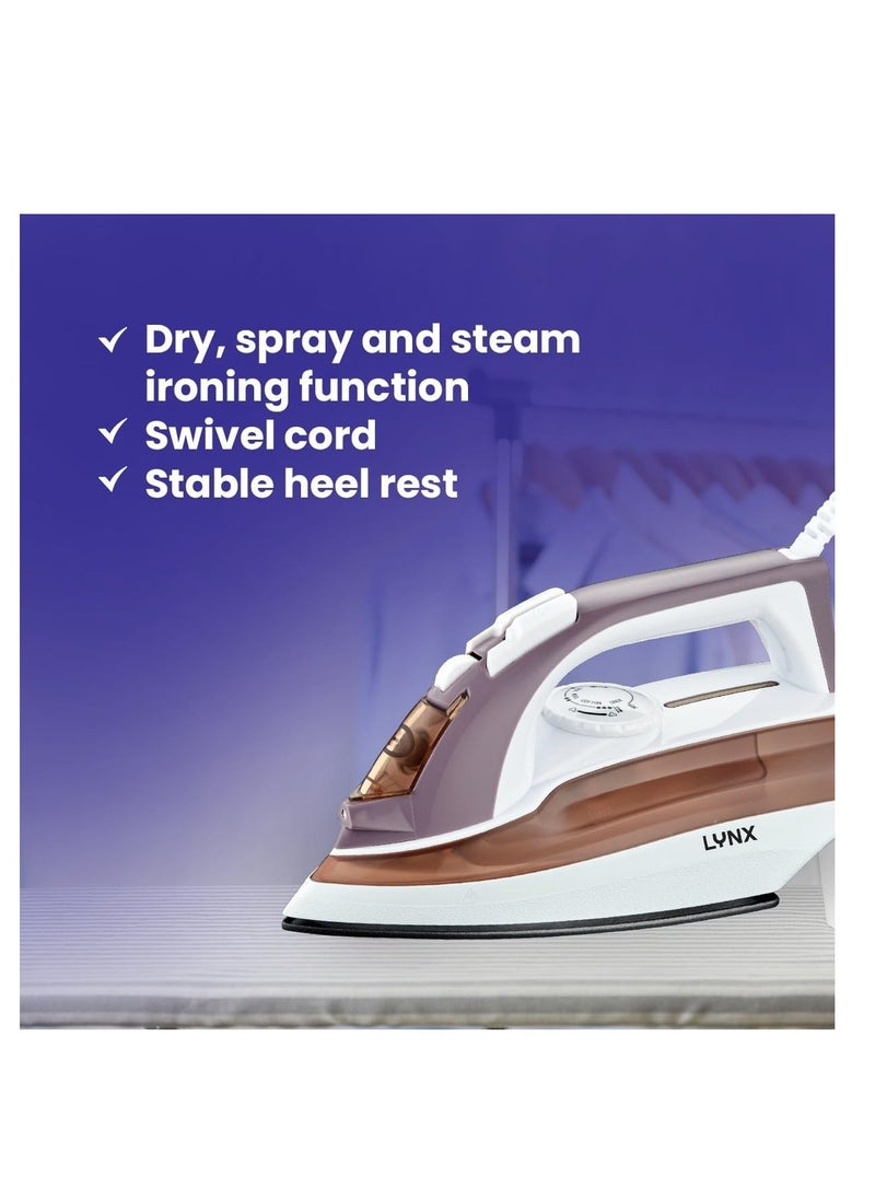 lynx LYNX Electric Steam Iron – 1600W, Non-Stick Ceramic Soleplate, Adjustable Heat Regulator, Dry, Spray & Steam Functions, Overheat Protection, Indicator Light, Ergonomic Design for Easy Use & Storage – LY-IR-3022-C  - Image 3