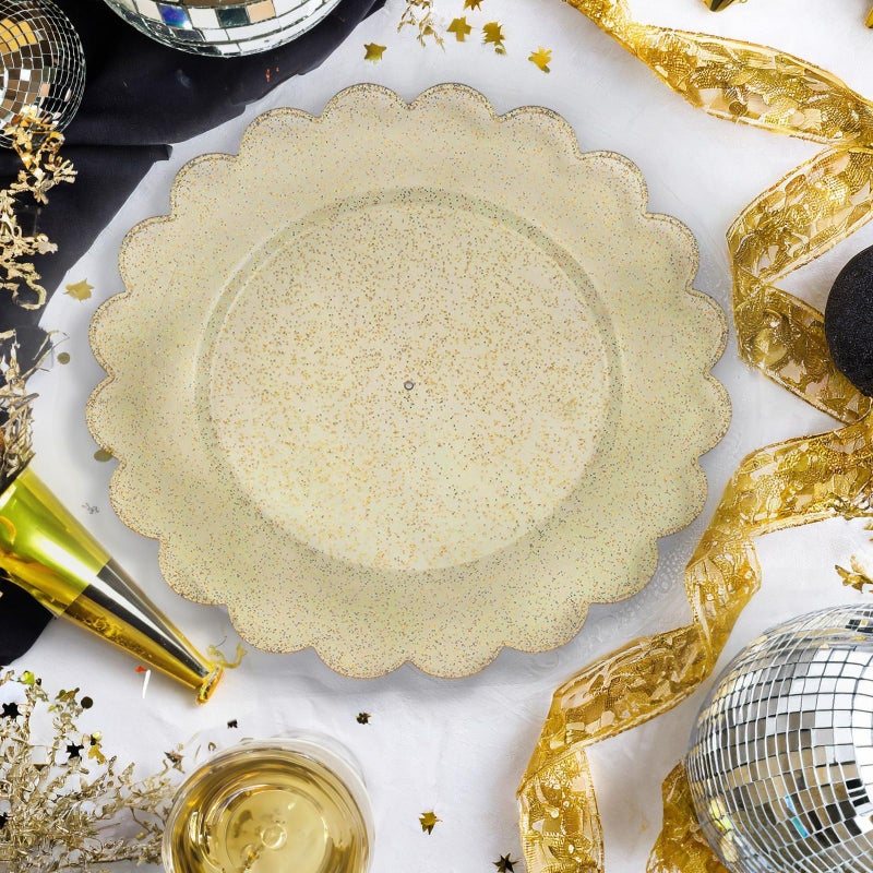BLUE PANDA 50-Pack Gold Plastic Plates - Gold Glitter Plates with Scalloped Edges, Disposable for Birthdays, Weddings, Bridal Shower, 9 inches - Image 3