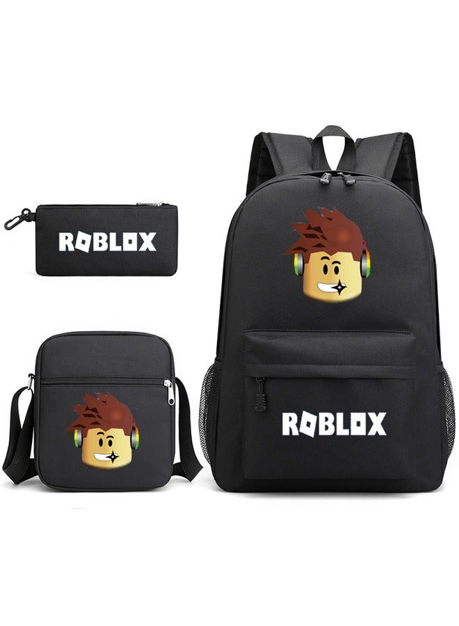 ROBLOX 3Pcs Roblox Backpack Set,Large Capacity Book Bag Anime School Bags with Crossbody Bag and Pencil Pouch,Cartoon Backpack Laptop Bag Kawaii Backpacks for Student Boys Girls 