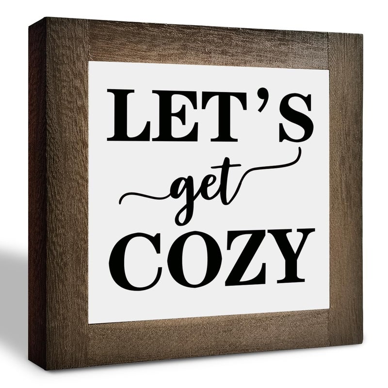 XJCUG Cozy Bedroom D?cor  Cozy D?cor  Let's Get Cozy  Cozy Home D?cor  Cozy Home  Farmhouse Table D?cor  Farmhouse Decor for Shelves  Farmhouse Home Decor Sign for Shelf  Cozy Living Room D?cor 9.9inch - Image 1
