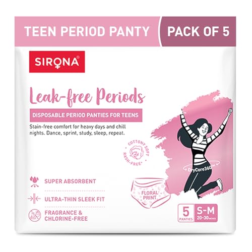 Sirona Disposable Teens Period Pants | Period Panty for Teens | Leak-proof Protection | Super Absorbent & Comfortable | Available in Cute Floral Design | Pack of 5 - Image 1