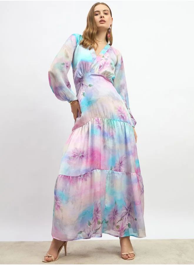 Styli Floral Print Long Sleeves Mermaid Maxi Dress