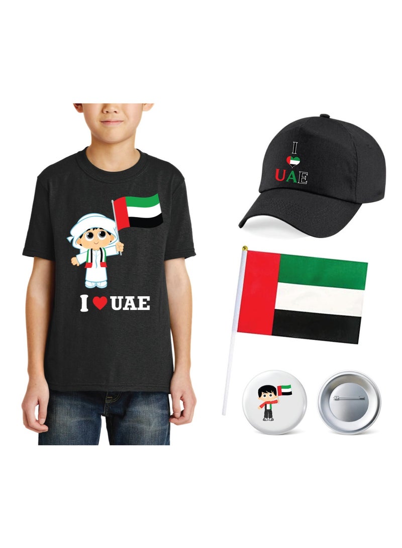 UAE Kids Boys Tshirt  Cap Flag and Badge Combo Pack of 4 - Image 1