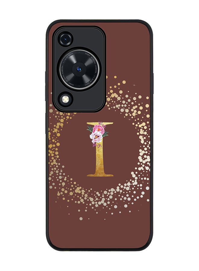 Stylizedd Rugged Black edge case for Huawei nova Y72 / Huawei Enjoy 70 4G,Slim fit Soft Cover Custom Monogram Initial Letter Floral Pattern Alphabet - I (Brown) - Image 1