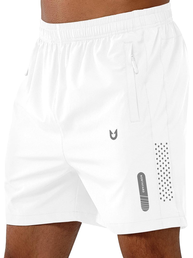 NORTHYARD Men's Athletic Running Shorts Gym Workout Shorts 7"/ 9"/ 5" Quick Dry Lightweight Sports Basketball Exercise Tennis Exercise WHITE-5inch XL - Image 1