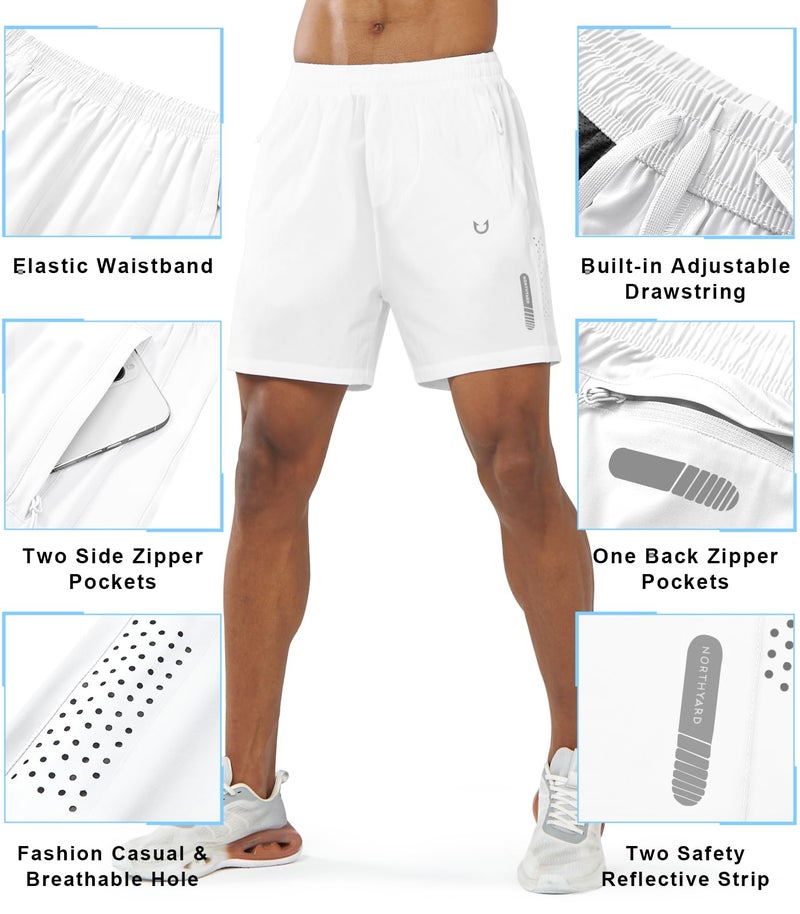 NORTHYARD Men's Athletic Running Shorts Gym Workout Shorts 7"/ 9"/ 5" Quick Dry Lightweight Sports Basketball Exercise Tennis Exercise WHITE-5inch XL - Image 3