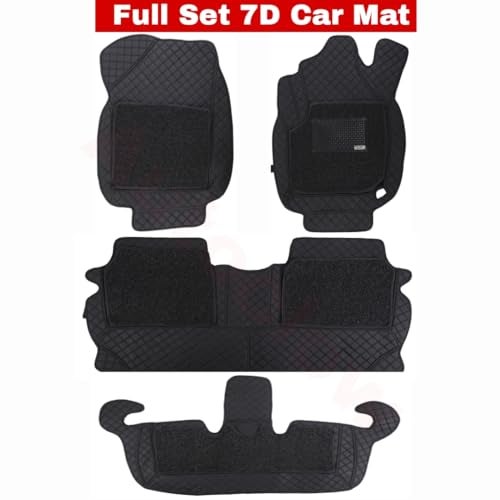 AutoClow Premium 7D Car Mat Full Set for Maruti Suzuki Ertiga (Model-2018-2025) || Luxury Leather Dual-Stitch Full Set 7D Car Floor Mat || 100% Waterproof || Color : Black-Black (Design-1) - Image 2