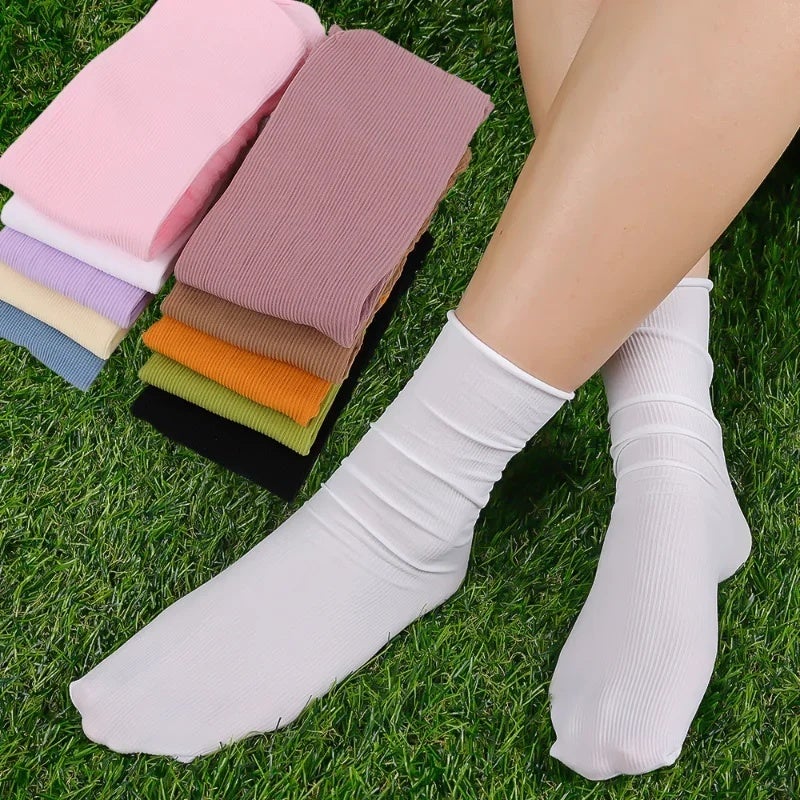 Women Loose Socks for Girls JK Japanese Harajuku Cute Crew Socks Solid Colors Soft Knitting Striped Cotton Velvet Stockings - Image 4