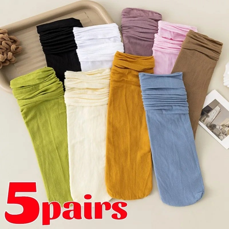Women Loose Socks for Girls JK Japanese Harajuku Cute Crew Socks Solid Colors Soft Knitting Striped Cotton Velvet Stockings - Image 1