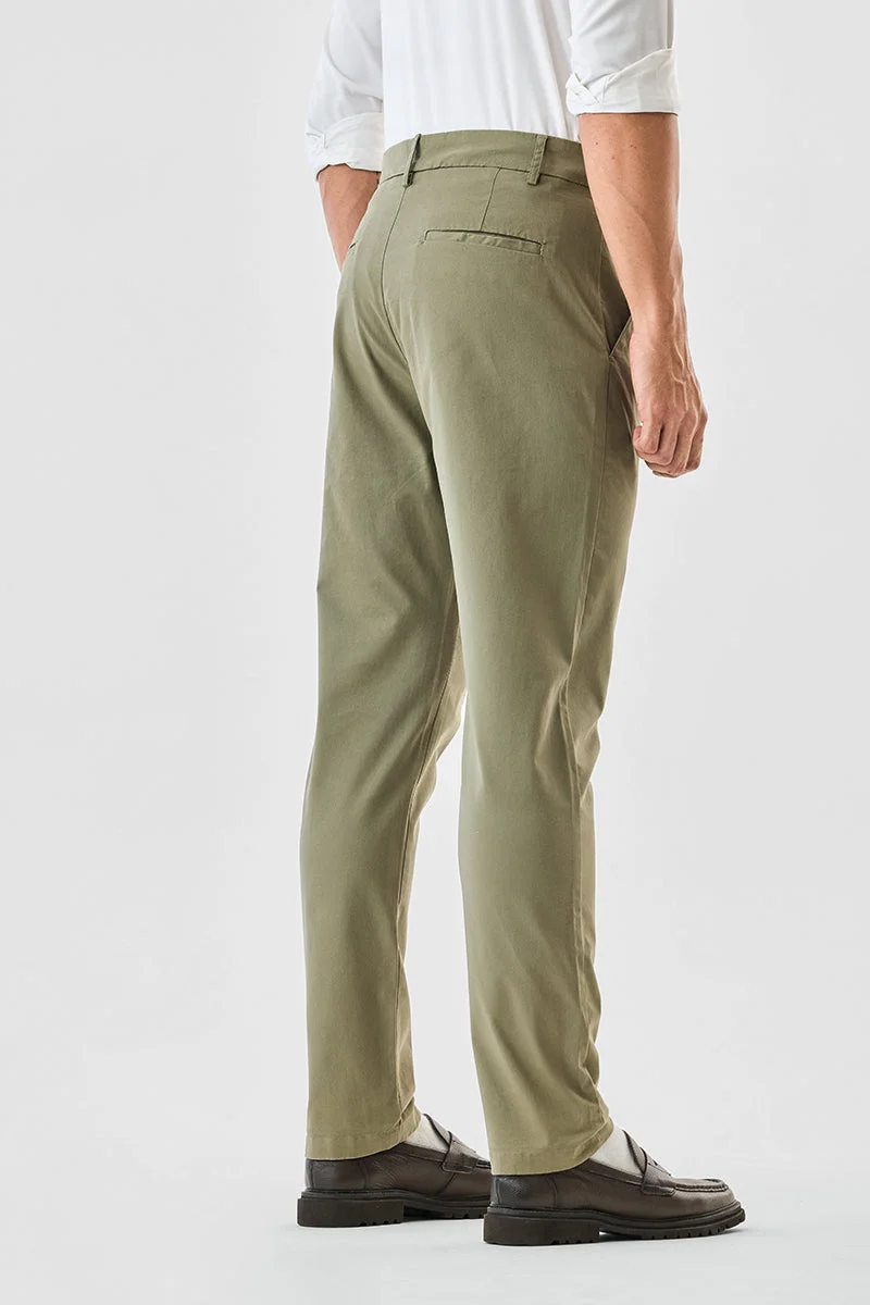 SNITCH Olive Straight Fit Stretch Trousers for Men | Best Price UAE