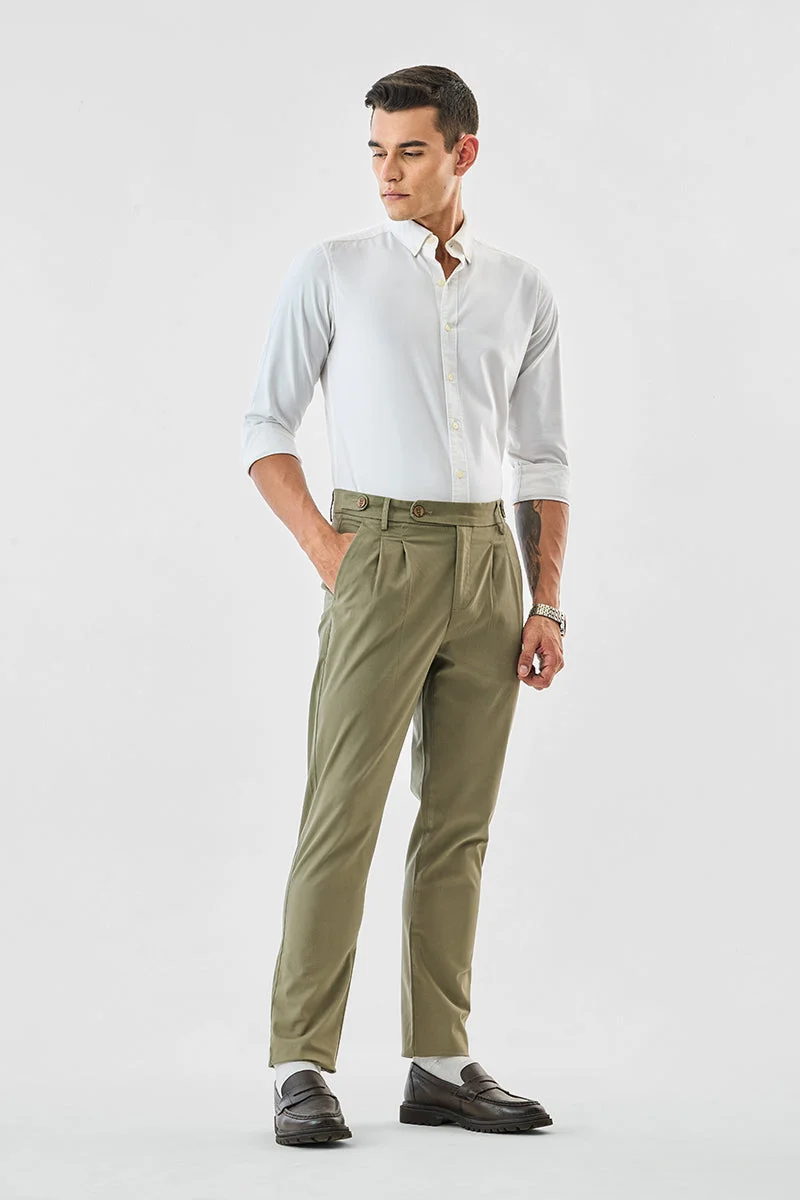 SNITCH Olive Straight Fit Stretch Trousers for Men | Best Price UAE