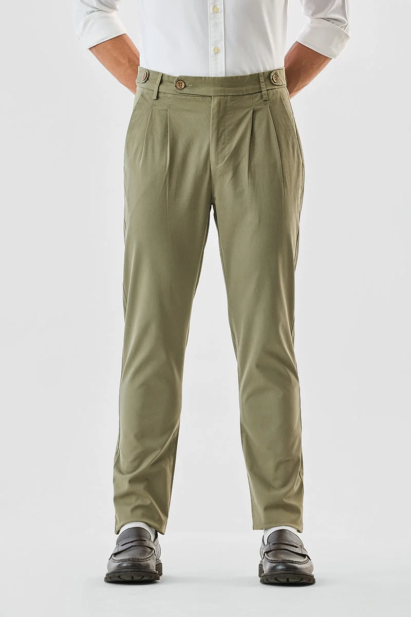 SNITCH Olive Straight Fit Stretch Trousers for Men | Best Price UAE