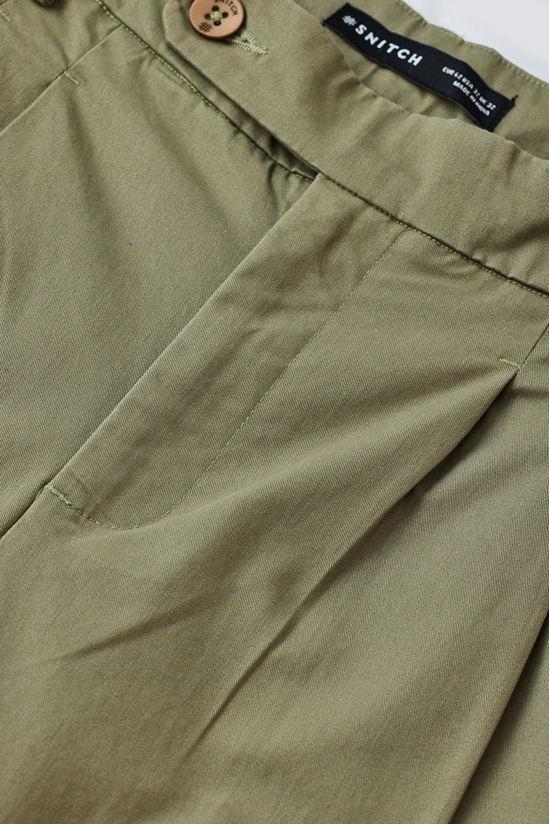 SNITCH Olive Straight Fit Stretch Trousers for Men | Best Price UAE