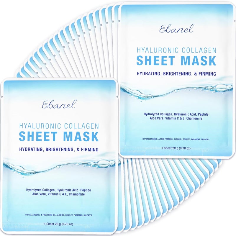 Ebanel Ebanel 40 Pack Collagen Peptide Hydrating Face Masks Instant Brightening Firming Anti Aging Face Sheet Masks Moisturizing Spa Facial Mask Skincare with Hyaluronic Acid Vitamin C Chamomile Aloe