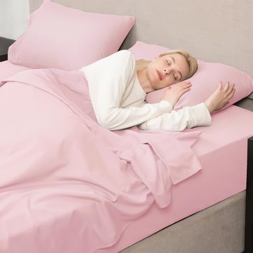 Mejoroom Twin Sheet Set - Hotel Collection Twin Sheets - Bedding Sheets & Pillowcases with Deep Pocket Fitted Sheet, Breathable, Wrinkle & Fade Resistant - 3 Piece(Blush Pink) - Image 5
