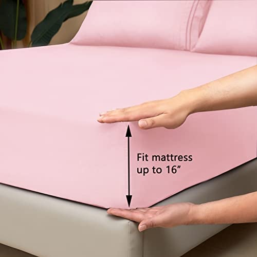 Mejoroom Twin Sheet Set - Hotel Collection Twin Sheets - Bedding Sheets & Pillowcases with Deep Pocket Fitted Sheet, Breathable, Wrinkle & Fade Resistant - 3 Piece(Blush Pink) - Image 2
