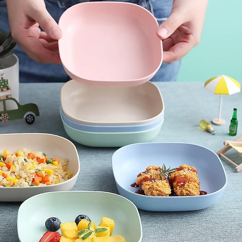 Dadamong 8Pcs Square Wheat Straw Plates Deep Dinner Dishes 57 Inches Unbreakable Tableware for Noodle Rice Fruit Cereal Dessert Salad Dishwasher Microwave Safe Dinnerware - Image 5