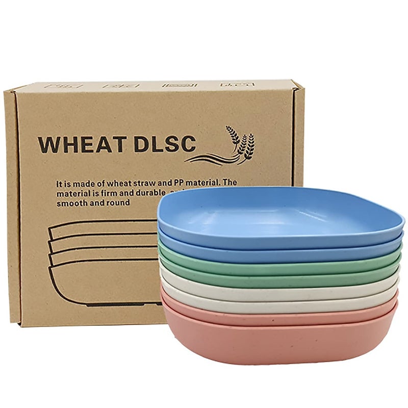 Dadamong 8Pcs Square Wheat Straw Plates Deep Dinner Dishes 57 Inches Unbreakable Tableware for Noodle Rice Fruit Cereal Dessert Salad Dishwasher Microwave Safe Dinnerware - Image 1