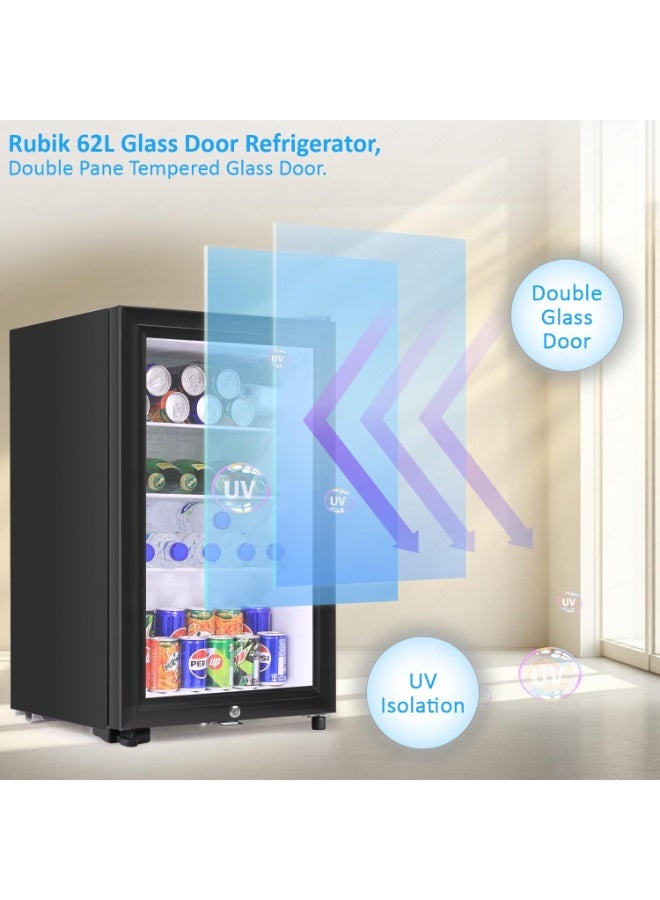 Rubik Mini Fridge Glass Door 62L, With Key Lock, Beverage Cooler for Commercial Use  - Image 4