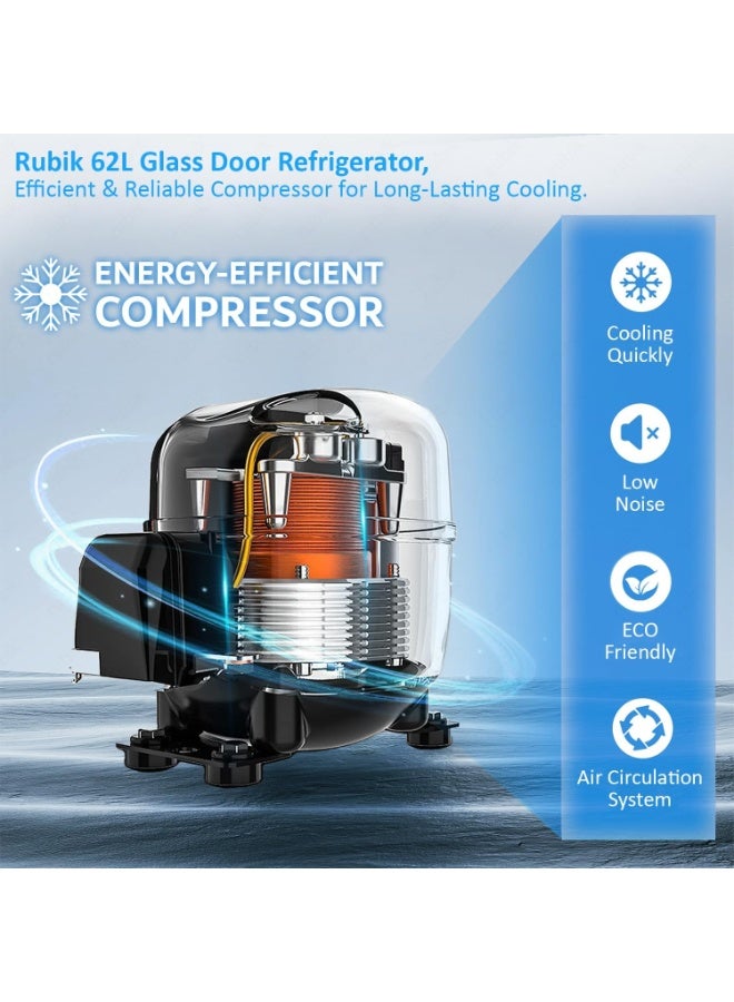 Rubik Mini Fridge Glass Door 62L, With Key Lock, Beverage Cooler for Commercial Use  - Image 5