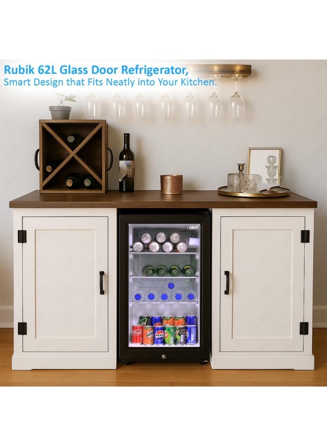 Rubik Mini Fridge Glass Door 62L, With Key Lock, Beverage Cooler for Commercial Use  - Image 2