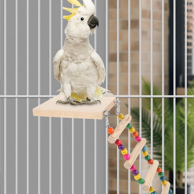 TEHAUX Wooden Bird Climbing Ladder With Swing And Multi Perch Stand - Image 5