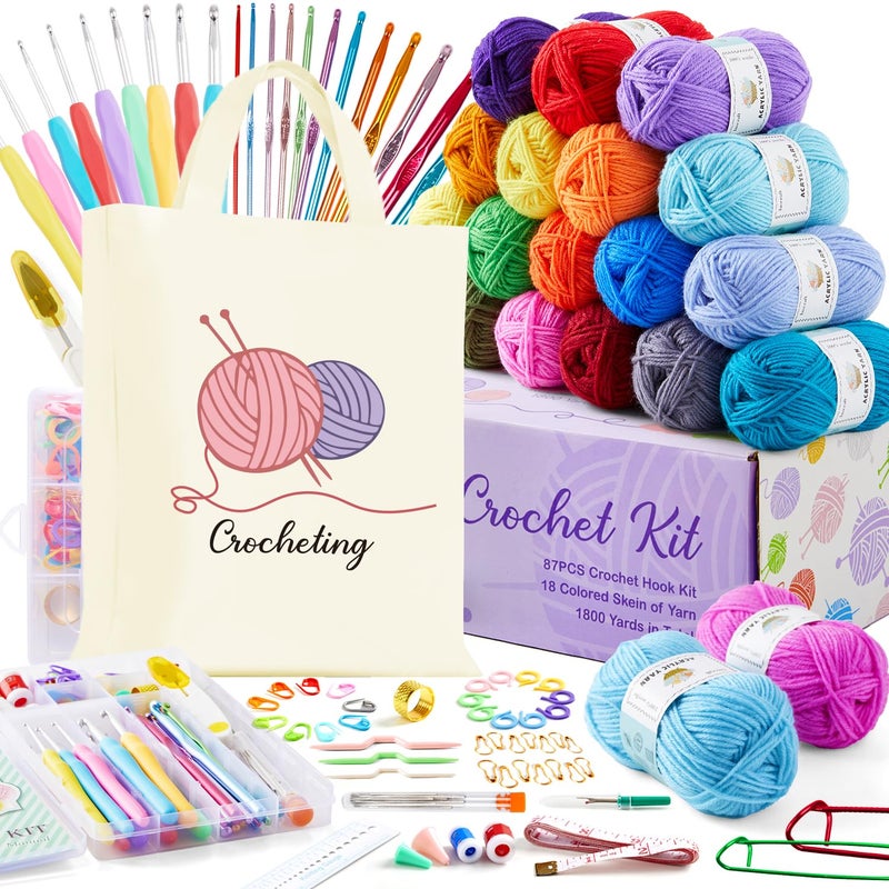 INSCRAFT Crochet Kit for Beginners Adults, 18 Large Acrylic Yarn Skeins 1800 Yards Yarn, 105 PCS Crochet Kit with Hooks Yarn Set,Includes Canvas Tote Bag, Ideal Starter Pack for Professionals - Image 1
