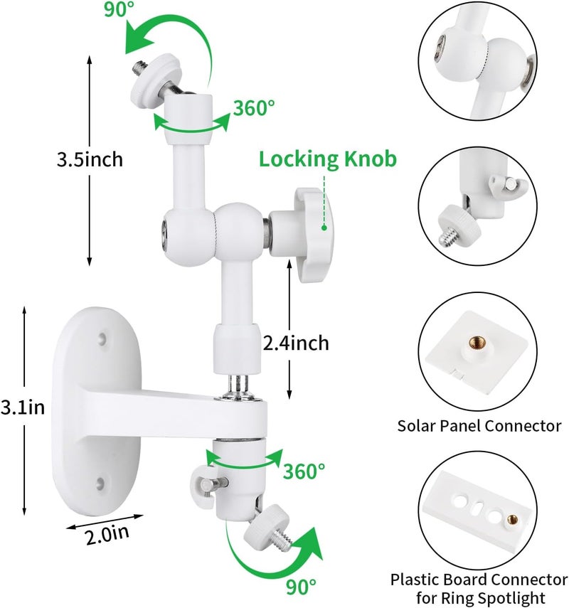 ALERTCAM 2-in-1 Wall Mount for Ring Solar Panel, Stick Up Cam Battery and Spotlight Cam Battery, Adjustable Angle to Get Maximum Sunlight for Your Ring Solar Panel - White - Image 4