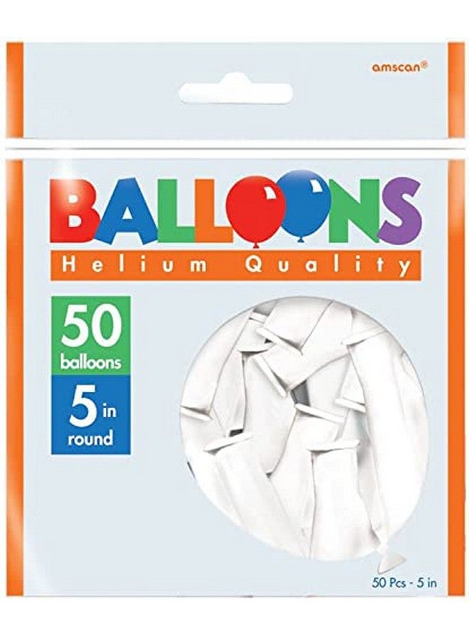Amscan Plain Round Latex Balloons | White Silk | Pack of 50 | Party Decor, 5" - Image 2