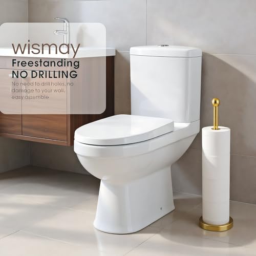 Wismay Toilet Paper Holder Stand for Max 5 Paper Rolls Freestanding TP Holder Roll Holder Storage Stainless Steel Gold - Image 3